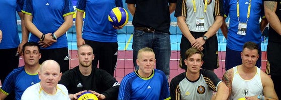 Barking Sporthouse And Gym Dagenham Prince Harry With The German Sitting Volleyball Team As He Attends An Invictus Games Training Session At Barking Sporthouse And Gym Dagenham