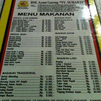  Ayam Goreng Ny Suharti Jalan Kapten Pierre Tendean No 13