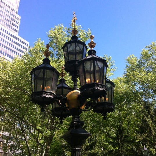 City Hall Park Gas Lite Bulbs Fountain Downtown Manhattan New York, NY